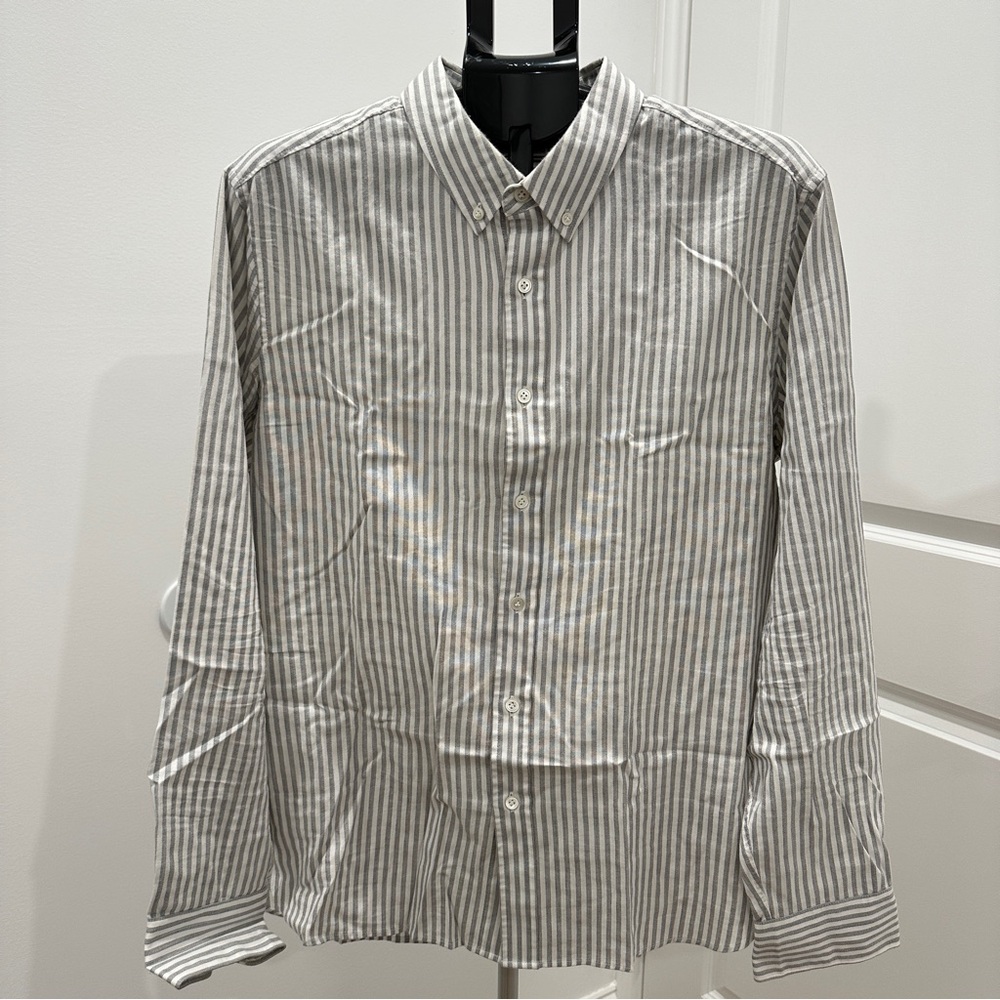 O.N.S Men's White and Gray Striped Casual Shirt